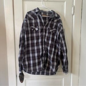 CODY JAMES Western Pearl Snap Long Sleeve-Blue Brown Plaid-Men XXL